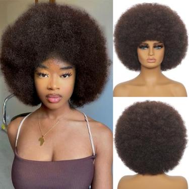 Imagem de MYCNIMY Perucas Afro Para Mulheres Negras, Estilo Anos 70, Cacheadas, Macias, Naturais, Com Pelo E Elástico, Sintéticas, Festa Diária, Cosplay (Marrom, Preto)