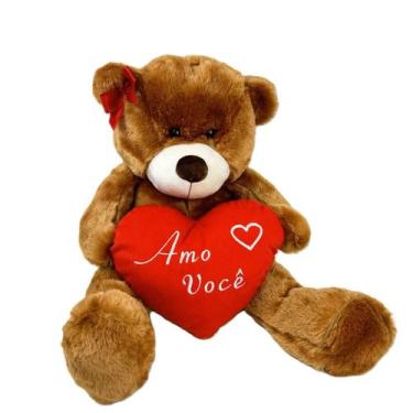 Imagem de Urso Pelúcia Romântico 28cm Coração Amo Você Fofo Apaixonado Presente 