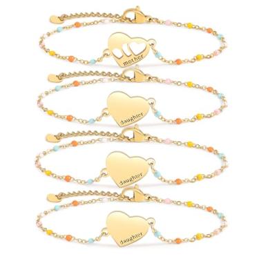 Imagem de DS Conjunto de pulseiras mãe e filha, joias de coração de aço inoxidável banhado a ouro 18K para mulheres e meninas, presentes de dia das mães para mãe/filha, pulseiras ajustáveis combinando para