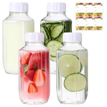 Imagem de Alotpower Garrafas de suco de vidro de 473 ml com tampas, pacote com 4, garrafas de vidro vazias quadradas reutilizáveis para sucos, leite, kombucha, milkshakes (4 ml, conjunto de 4)