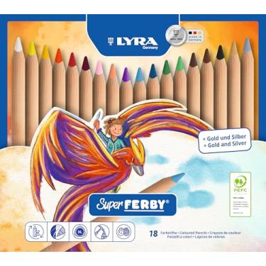 Imagem de LYRA Lápis de cor triangular gigante Super Ferby, sem laca, núcleos de 6,25 mm, cores sortidas, pacote com 18 (3711180)
