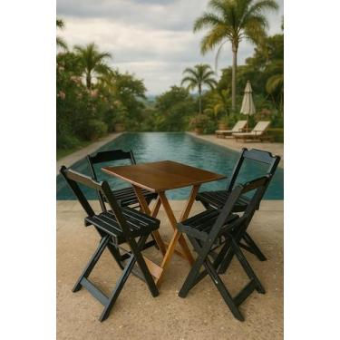 Imagem de Conjunto Mesa Dobrável 70x70 Tampo MDF e 4 Cadeiras Dobrável Retrátil 