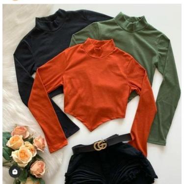 Imagem de cropped gola alta manga longa malha canelada triangulo - moda filo