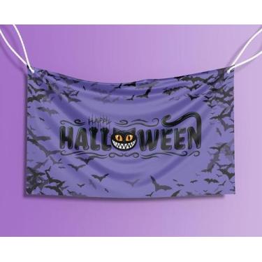 Imagem de Bandeira Decorativa Gato Happy Halloween 80cmx140cm Tecido Oxford 100%