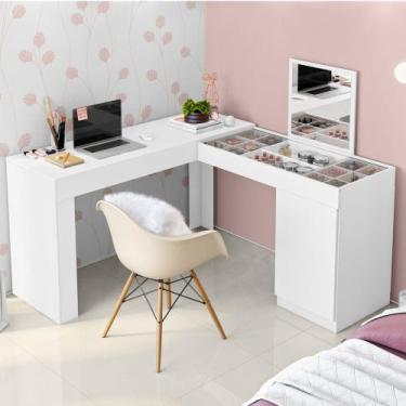 Imagem de Penteadeira e Escrivaninha de Canto 1 Porta Star Belaflex, Branco Fosc