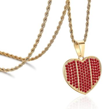 Imagem de ROWIN&CO Corrente de coração para mulheres e homens, pingente de coração vermelho e preto dourado gelado com 20 correntes de 61 cm, joia hipoalergênica de hip hop, presente para ele e ela, 24 inch