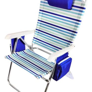 Imagem de Cadeira De Praia Camping Alta Encosto Bolsa 5 Posições Azul