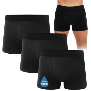 Imagem de FORVEVO Roupa íntima masculina para incontinência, cueca boxer preta com almofadas protetoras, lavável, reutilizável, à prova de vazamento, absorção pesada, Preto, XXG