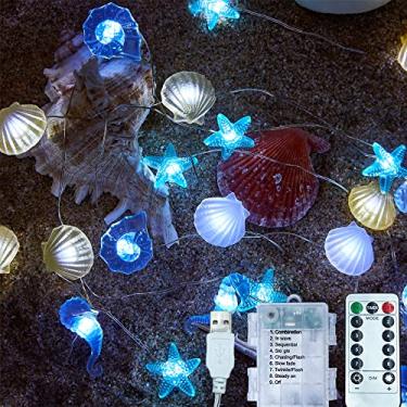 Imagem de ALFEUND Luzes De Vida Marinha Com Tema Oceânico, Cordão Praia, Decoração Aquário Tartaruga, Cavalo-Marinho, Estrela-Do-Mar, Molusco Gigante, Alimentado Por Bateria Ou Usb, 3 Metros, 30 Led (B)