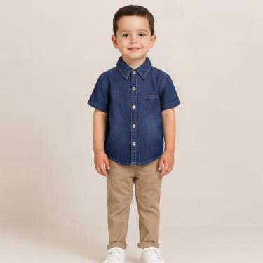 Imagem de Camisa Social Infantil Jeans Camisa Manga Curta Menino Jeans - JF SHOP