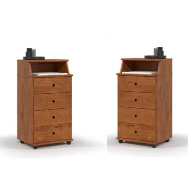 Imagem de KIT 2 Mesas de Cabeceira Luxo II com 4 Gavetas e Nicho Organizador de Quarto (FREIJÓ)
