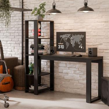 Imagem de Mesa Escrivaninha Para Home Office E Escritório Paris Com Prateleiras Estilo Industrial Em Mdf