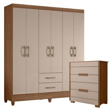 Imagem de Guarda Roupa Casal Panamá E Cômoda Dhara Carvalho Fendi - Moval