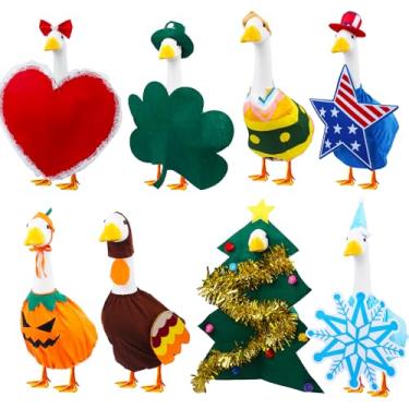Imagem de CAMDUCK Conjunto de 8 conjuntos de roupas de ganso para todas as estações, roupas de ganso para o dia das bruxas 4 de julho, roupa de ganso sazonal, roupas de ganso sazonais, para decoração de pátio e