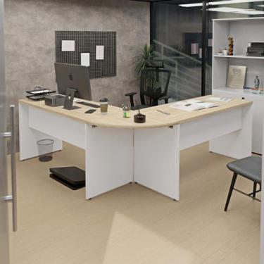 Imagem de Mesa Escrivaninha em L Canto Arredondado 140x60cm - Netmobil