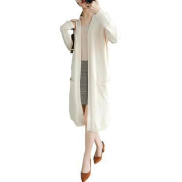 Imagem de Cardigans De Caxemira Feminino Sólido Outono Inverno Casual Longo Casaco De Malha Com Decote Em V, Blackish En8, L