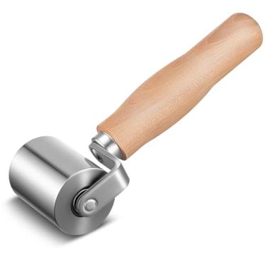 Imagem de Otoolling Rolamento de esferas de extremidade curva de 6,5 cm, rolo de aço, selante resistente, rolo de costura de aço com cabo de madeira para reparo de telhado de trailer