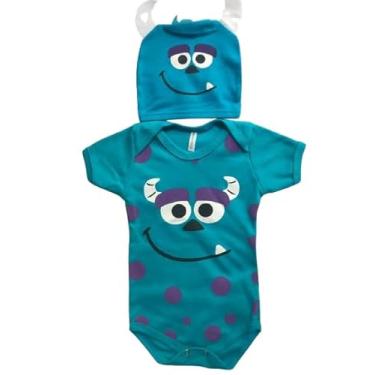 Imagem de Body Fantasia de Bebe Monstros James Azul Roxo Sulli van Menino Menina Touca SA Tecido Algodão (M)
