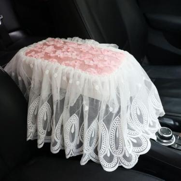 Imagem de MINGZAIQIPEI Capa de apoio de braço com babados de renda com borlas, capa de console central para carro, almofada de apoio de braço central para a maioria dos protetores de decoração de carros (7)