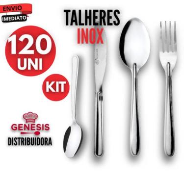 Imagem de Jogo 120 Talheres Peças Aço INOX 30 Garfos 30 Facas 30 Colher 30 Colhe
