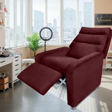 Imagem de Poltrona do Papai Reclinavel Confortavél Estofada com Espuma Tecido Veludo Idosos Sala (bordo)
