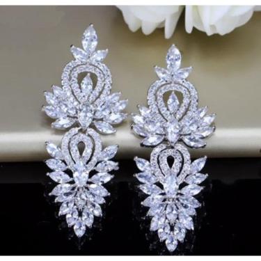 Imagem de Brinco Noiva Pedra Zirconia Prata Debutante Grande Pendurado