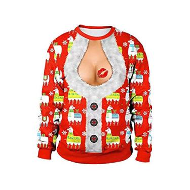 Imagem de Yajun Moletons de Natal com impressão 3D Moletom de Natal Engraçado Casual Gola O Pulôver Grandes Moda Manga Longa Roupas Para Adultos, Vermelho, 3