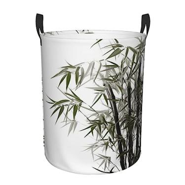 Imagem de Cesto de lavanderia de bambu asiático, dobrável, impermeável, cesto de armazenamento de roupas com alças, pano Oxford, organizador de brinquedos, cesta para banheiro, lavanderia, quarto, pequeno