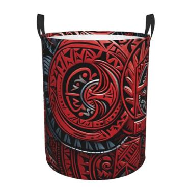 Imagem de Cesto de lavanderia com padrão tribal vermelho, dobrável, impermeável, cesto de armazenamento de roupas com alças, pano Oxford, organizador de brinquedos, cesta para banheiro, lavanderia, quarto