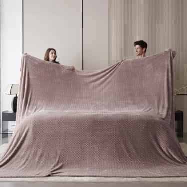 Imagem de Cobertor King grande de lã 300 x 300 cm, cobertor de flanela jacquard 3D macio sem costura 25 x 25 cm extra grande para cama, sofá, viagem e acampamento, California King Throw, folha marrom