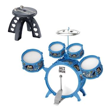 Imagem de YIJU Crianças conjunto de tambor jazz com fezes desenvolvimento brinquedo sensorial para presente aniversário concerto palco desempenho crianças jardim, Azul
