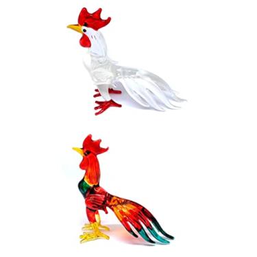 Imagem de (Pacote com 2) Mini bonecos de galinha da sorte feitos à mão de 7,6 cm arte de vidro soprado/estatuetas colecionáveis ideias de presente/animais de estimação em miniatura/ornamento minúsculo decoração