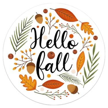 Imagem de Wonmon Adesivos de 5 cm Hello Fall para envelopes, adesivos redondos Hello Autumn para crianças, sacos de doces, selos, cartão de presente, outono, colheita, dia de Ação de Graças, decoração de