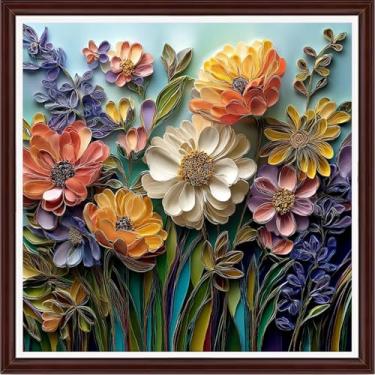 Imagem de Dooxvey Kits de ponto cruz contados para adultos 11CT estampados em ponto cruz kit de bordado de costura cruzada kits de bordado estampado ou contado - lindas flores 45,7 x 45,7 cm