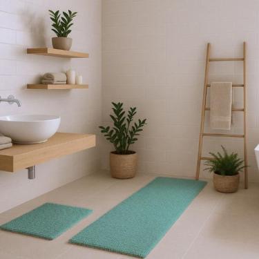 Imagem de Kit Tapete Bolinha 100x50cm e Tapete Bolinha 58x38cm - Rozac, Verde Ág