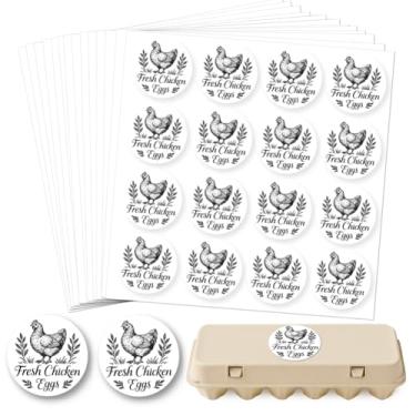 Imagem de GOMAKERER 320 etiquetas de caixa de ovos frescos da fazenda, adesivos de ovos de galinha frescos de 5 cm, adesivos de ovos colocados em ovos, adesivos redondos autoadesivos de embalagem de ovos para