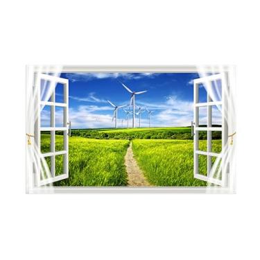 Imagem de Impressões em tela paisagens-Arte parede janela falsa-Campo moinhos vento-Natureza Pintura Decoração Banheiro 30x50cm Sem Moldura