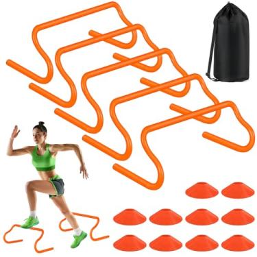 Imagem de Equipamento de treinamento com obstáculos de agilidade - 5 barreiras de velocidade e 10 cones de futebol com bolsa de transporte para futebol, futebol e exercícios de pista, ideal para atletas de