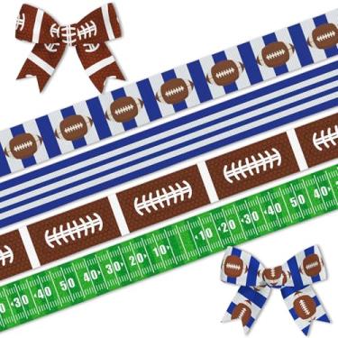 Imagem de Blinket 4 rolos de fita de futebol de 1,9 cm para decoração de festa do time 20 jardas, fita esportiva azul marrom verde para presente de embrulho de futebol, fita de gorgorão listras para laços de