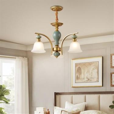 Imagem de OUFULA Luxo Europeu Lustre LED Americana Retro Cerâmica Sala de Estar Restaurante Quarto de Estudo Hotel Villa Café Lâmpada Pendente (C 3 Luzes)