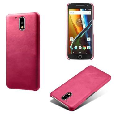 Imagem de Capa para MOTO G4 Plus,Proteção contra quedas,Casca de volta de cor sólida simples,Design de couro de imitação de plástico-Rose