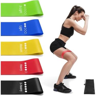 Imagem de LSLCQW Conjunto de faixas de resistência para homens e mulheres, pacote com 5 faixas elásticas de diferentes níveis para academia em casa, exercícios longos – Ótimo equipamento de fitness para