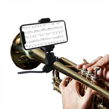 Imagem de LICRUGU Clipe de suporte de telefone para trompete militar ajustável trompete telefone música lira de latão baixo para corneta, clarinete, trombone (diâmetro de tubo redondo 1 - 5,5 cm ajustável