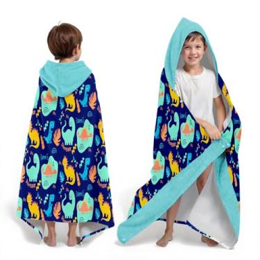 Imagem de Neapth Toalha de praia com capuz de dinossauro para meninos, 76.2 cm x 127.0 cm Toalha de banho infantil poncho para crianças, azul claro macio absorvente com capuz para 3-10 anos roupão de banho para