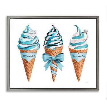 Imagem de Stupell Industries Design de arte de parede em tela flutuante cinza com cones de sorvete glamorosos azuis por Amanda Greenwood, 25 x 31