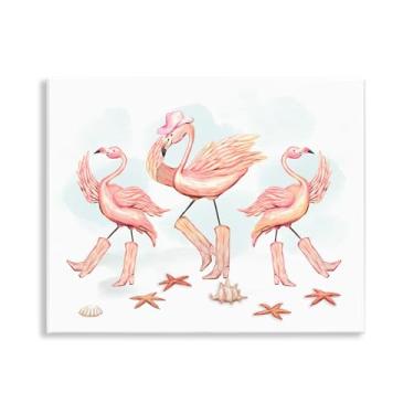 Imagem de Stupell Industries Desenho artístico de placa de parede de flamingos caubói dançante por Ziwei Li, 28 x 35 cm