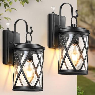 Imagem de VIANIS Luzes de varanda ao ar livre, luzes externas pretas para casa do anoitecer ao amanhecer, pacote com 2 luminárias externas, lanterna de iluminação externa à prova d'água para casa, garagem