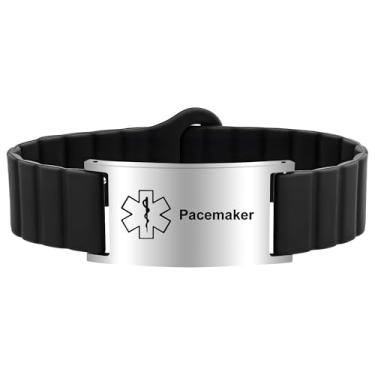Imagem de Pulseira de alerta médico para mulheres e homens, pulseira de identificação de alerta médico ajustável à prova d'água para marcapasso de epilepsia D.N.R diabéticos, Adjustable Size, Silicone e aço