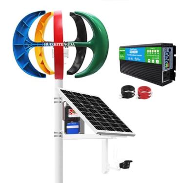 Imagem de 220v,3000W turbina eólica portátil para casa - 12V/24V gerador de energia com 5 lâminas de fibra de nylon alternador de ímã permanente (com inversor)