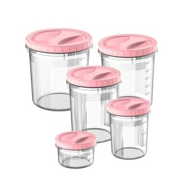 Imagem de Porta Mantimento Conjunto de Potes Tampa Com Rosca 5 Peças Organizador de Cozinha Potes Plásticos